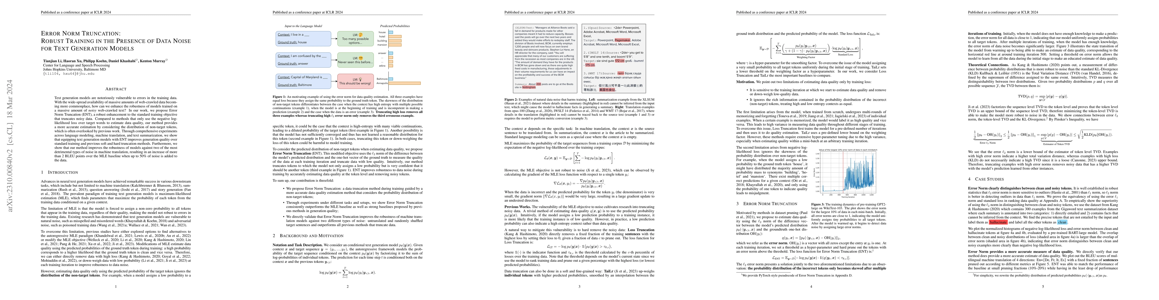 Thumbnail for Error Norm Truncation: Robust Training in the Presence of Data Noise for
  Text Generation Models