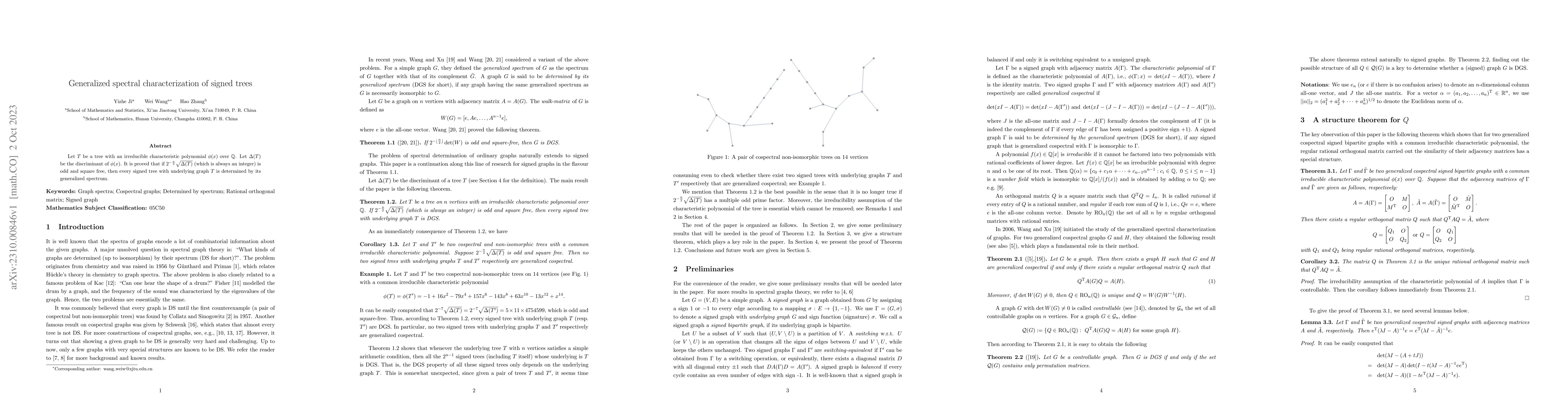 Thumbnail for Generalized spectral characterization of signed trees