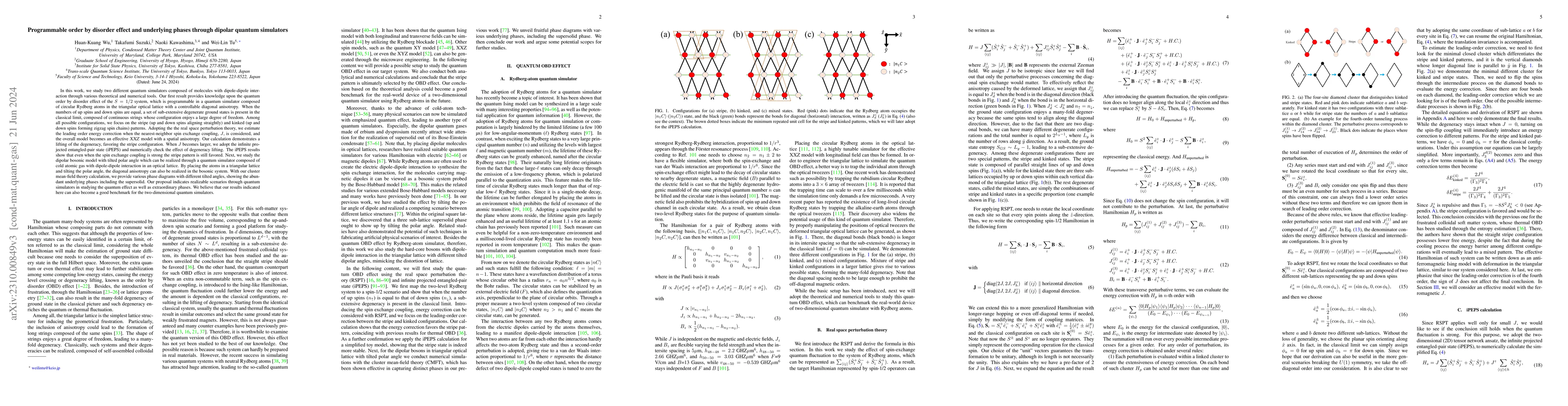 Thumbnail for Programmable order by disorder effect and underlying phases through
  dipolar quantum simulators