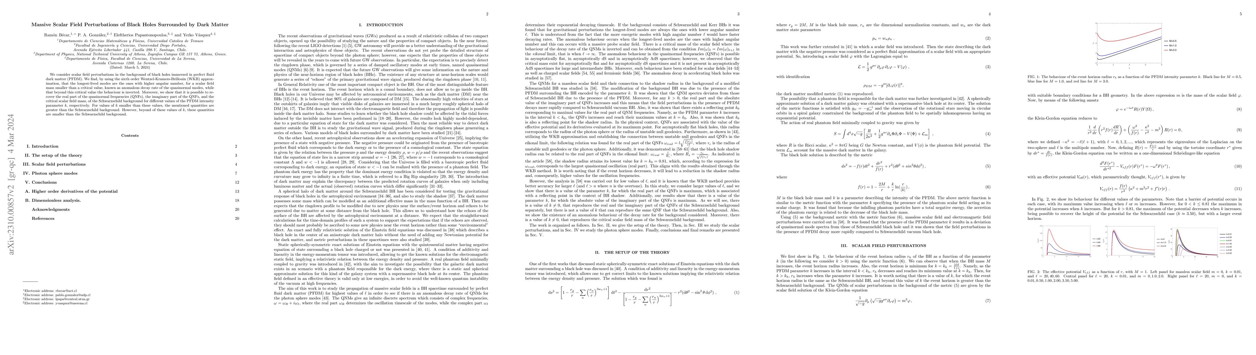 Thumbnail for Massive Scalar Field Perturbations of Black Holes Surrounded by Dark
  Matter