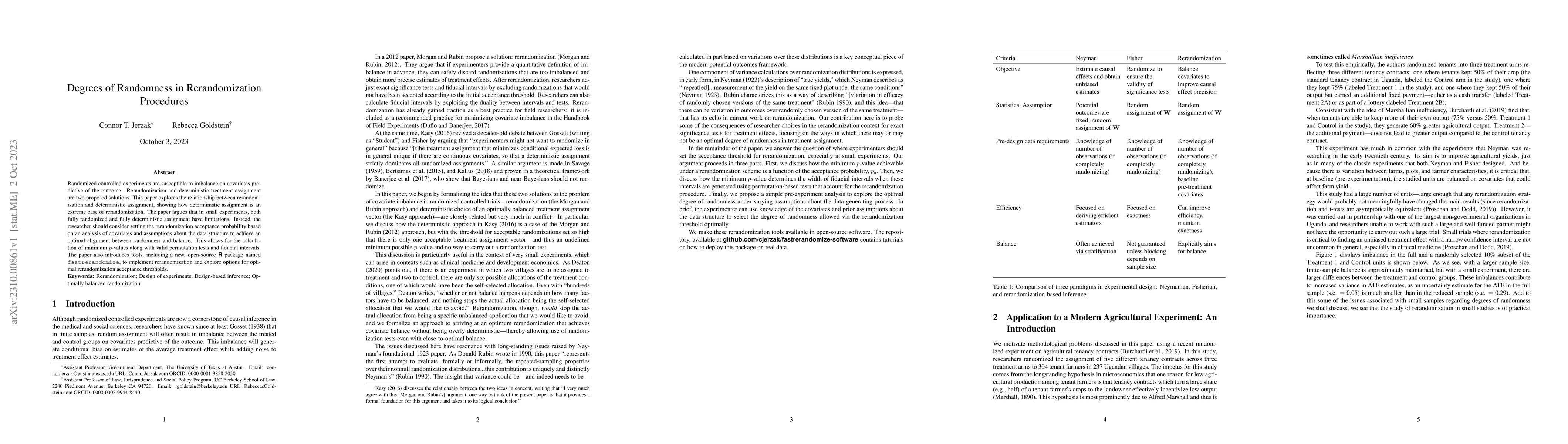 Thumbnail for Degrees of Randomness in Rerandomization Procedures