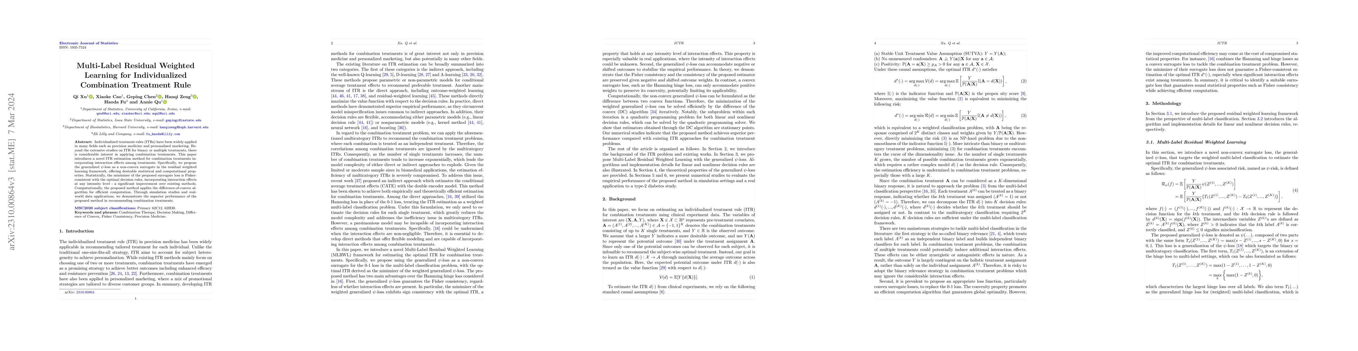 Thumbnail for Multi-Label Residual Weighted Learning for Individualized Combination
  Treatment Rule