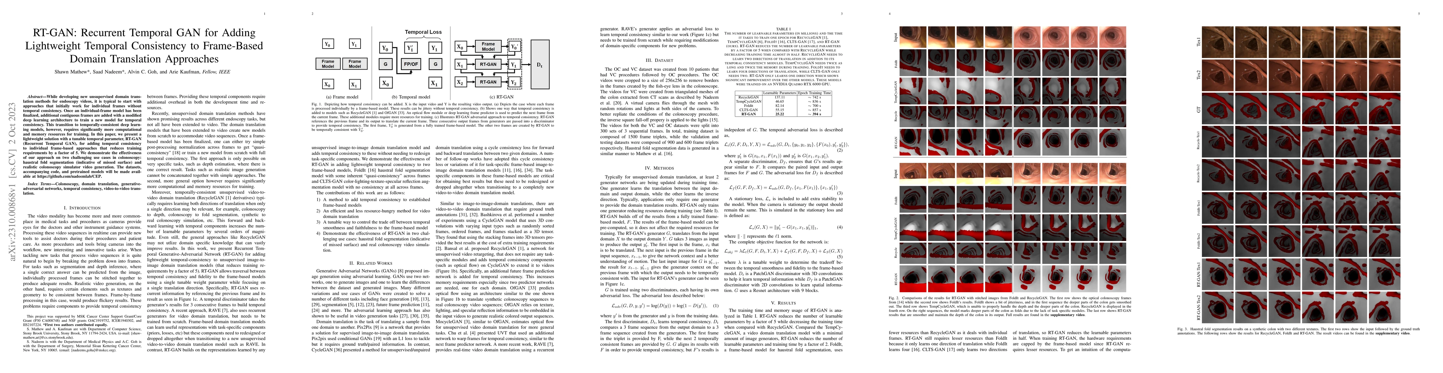 Thumbnail for RT-GAN: Recurrent Temporal GAN for Adding Lightweight Temporal
  Consistency to Frame-Based Domain Translation Approaches