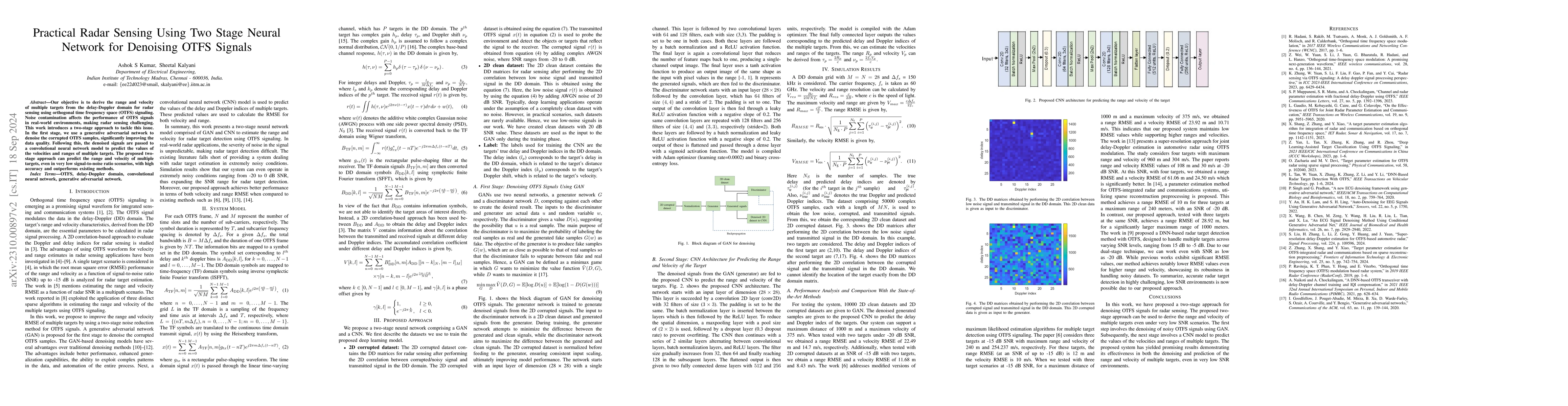 Thumbnail for Practical Radar Sensing Using Two Stage Neural Network for Denoising
  OTFS Signals
