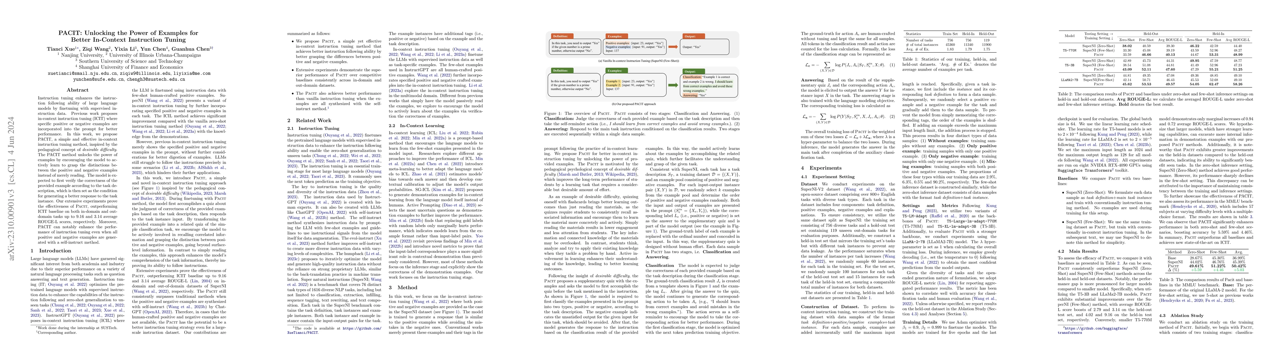 Thumbnail for PACIT: Unlocking the Power of Examples for Better In-Context Instruction
  Tuning
