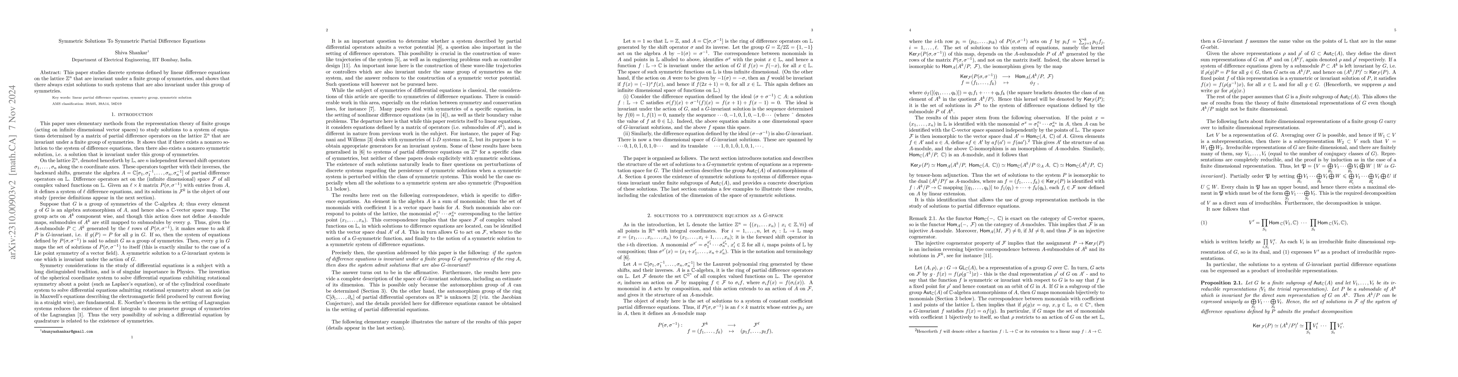 Thumbnail for Symmetric Solutions to Symmetric Partial Difference Equations