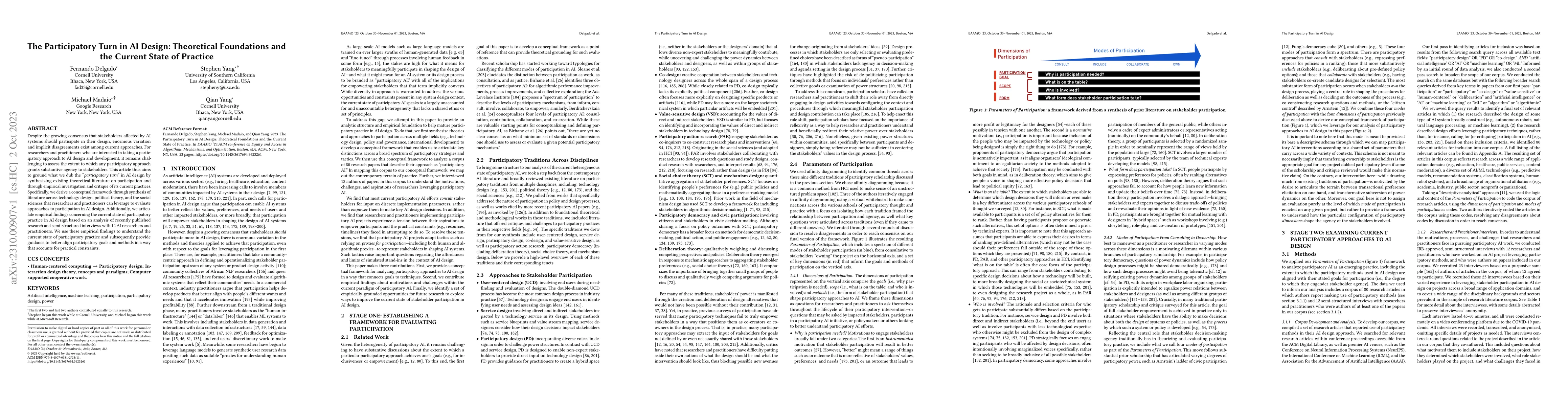Thumbnail for The Participatory Turn in AI Design: Theoretical Foundations and the
  Current State of Practice
