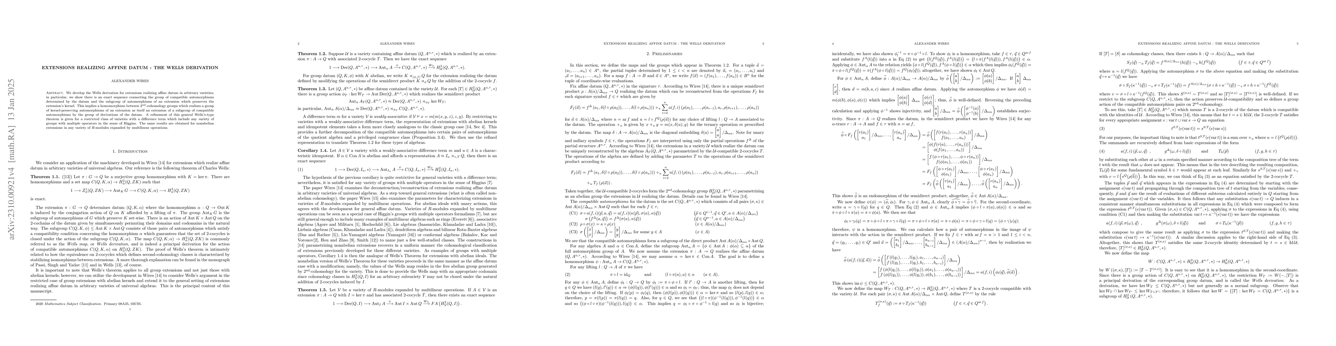 Thumbnail for Extensions realizing affine datum : the Well's derivation