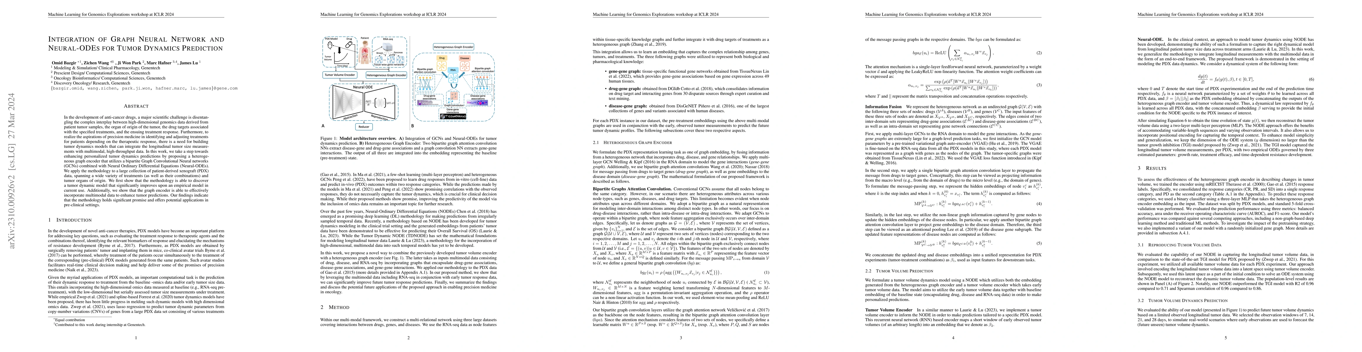 Thumbnail for Integration of Graph Neural Network and Neural-ODEs for Tumor Dynamic
  Prediction