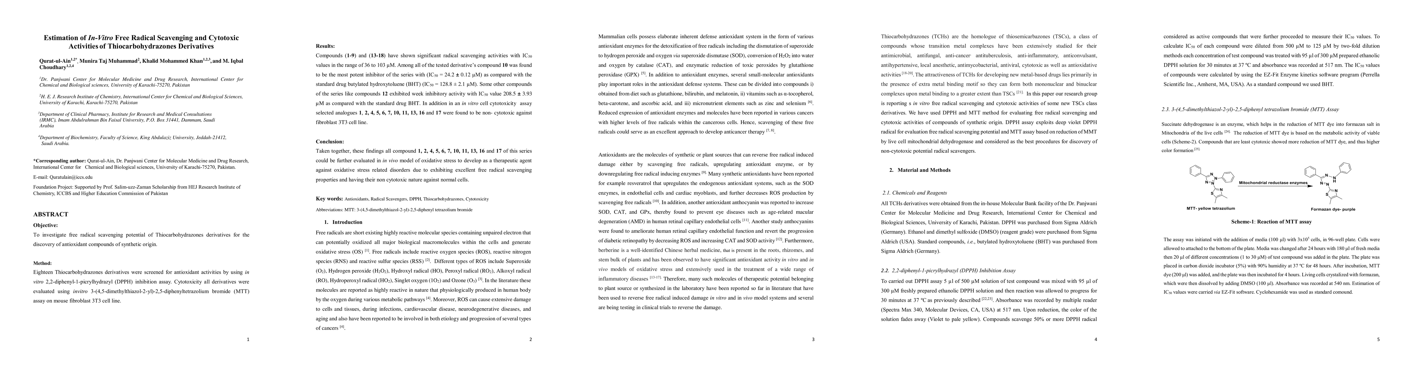 Thumbnail for Estimation of In-Vitro Free Radical Scavenging and Cytotoxic Activities
  of Thiocarbohydrazones Derivatives