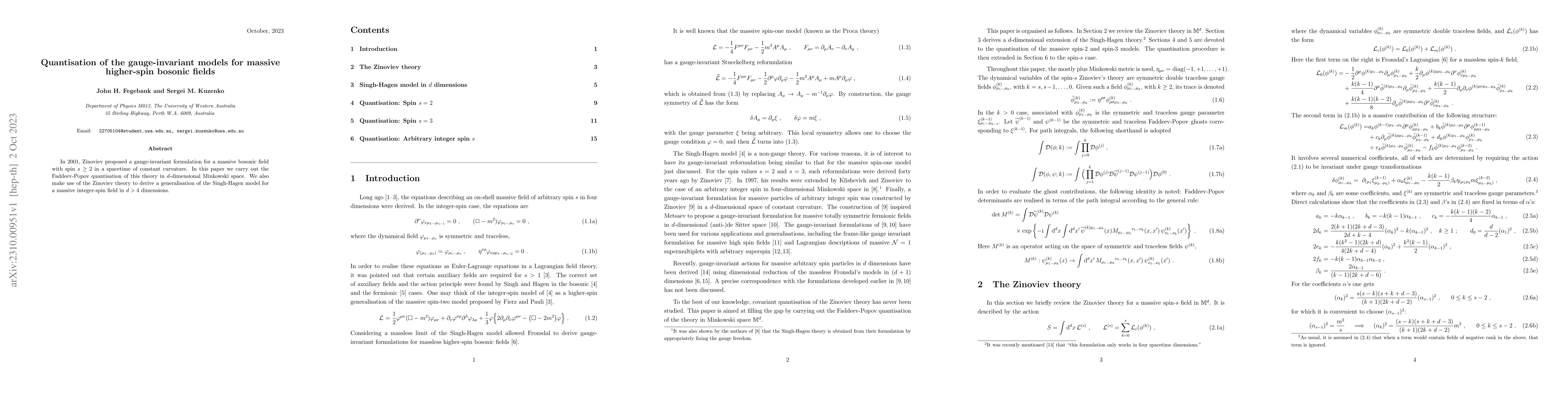 Thumbnail for Quantisation of the gauge-invariant models for massive higher-spin
  bosonic fields
