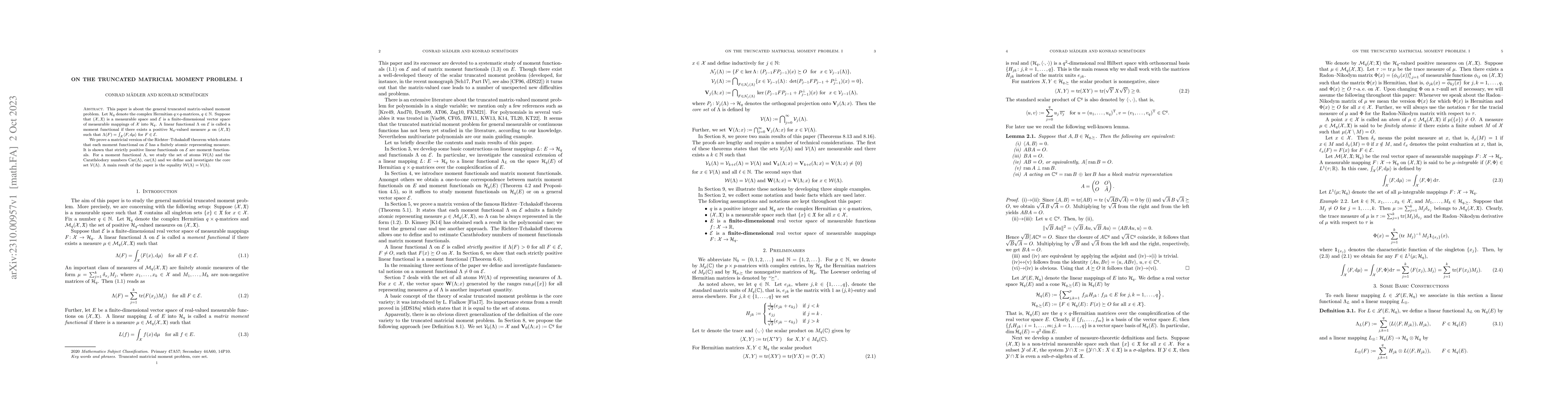 Thumbnail for On the Truncated Matricial Moment Problem. I
