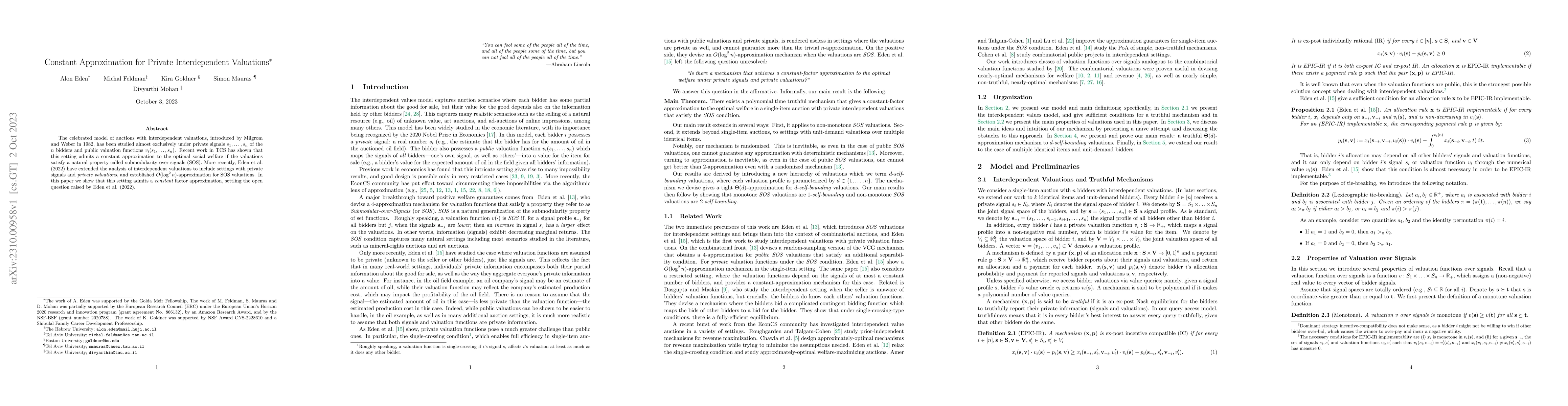 Thumbnail for Constant Approximation for Private Interdependent Valuations