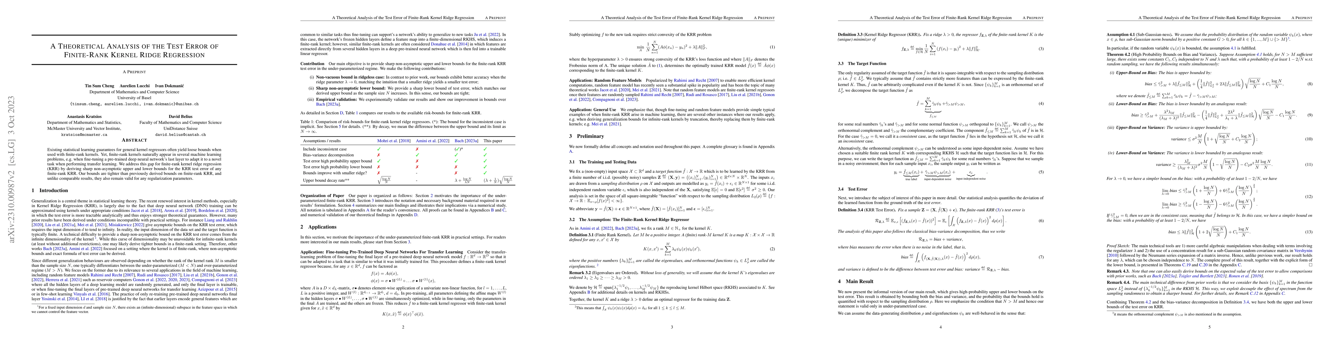 Thumbnail for A Theoretical Analysis of the Test Error of Finite-Rank Kernel Ridge
  Regression