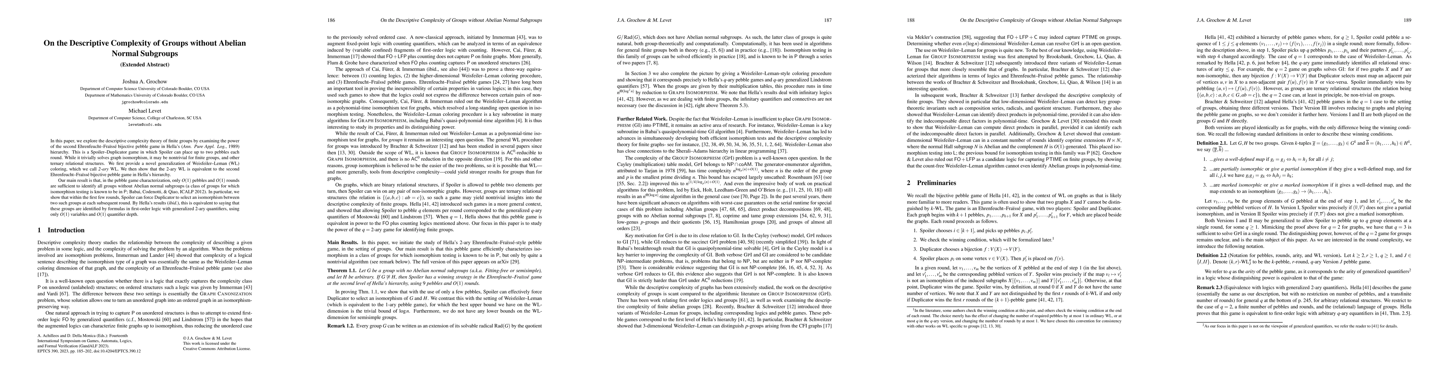 Thumbnail for On the Descriptive Complexity of Groups without Abelian Normal Subgroups
  (Extended Abstract)