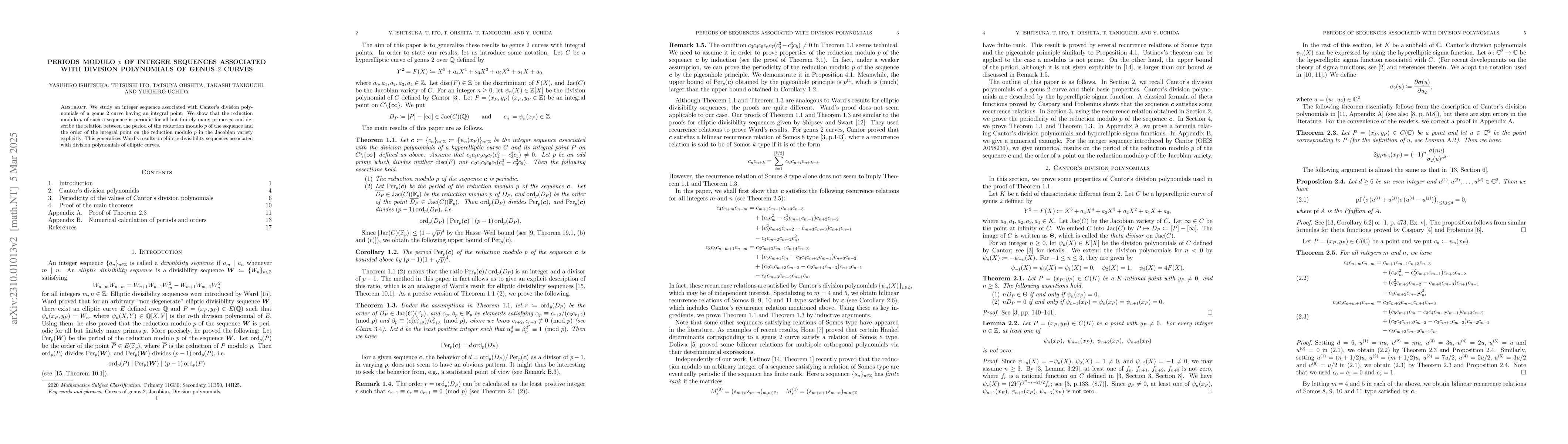 Thumbnail for Periods modulo $p$ of integer sequences associated with division
  polynomials of genus $2$ curves