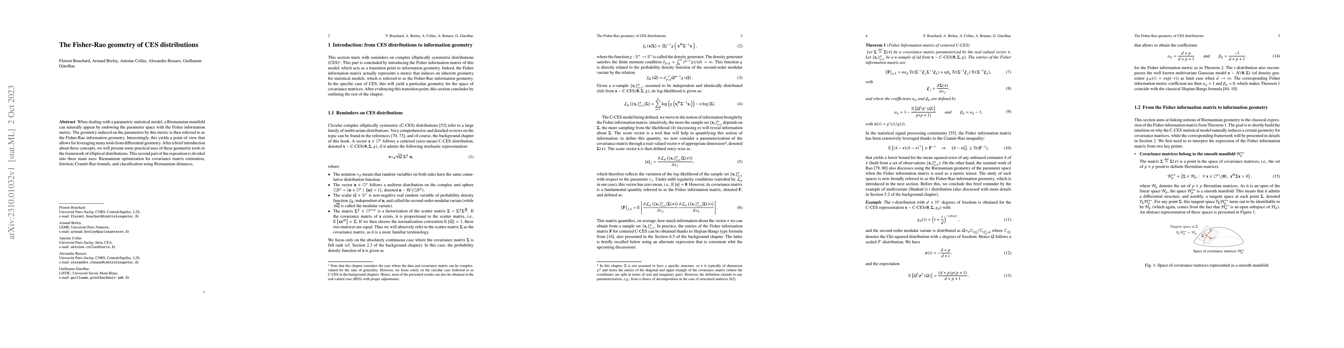 Thumbnail for The Fisher-Rao geometry of CES distributions