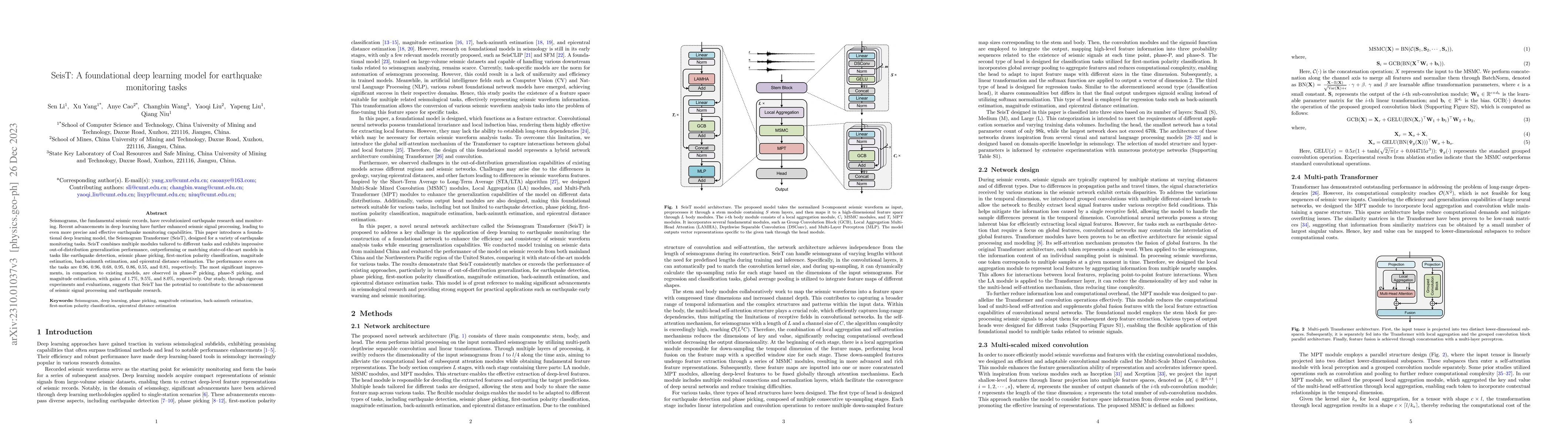 Thumbnail for SeisT: A foundational deep learning model for earthquake monitoring
  tasks