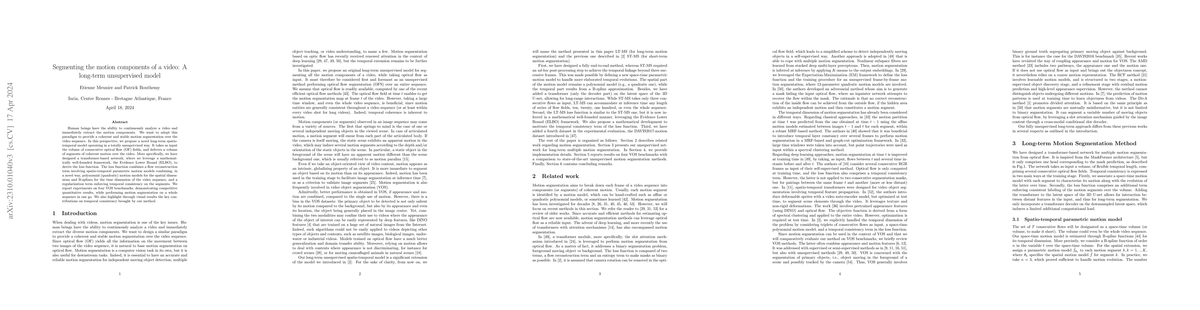 Thumbnail for Segmenting the motion components of a video: A long-term unsupervised
  model