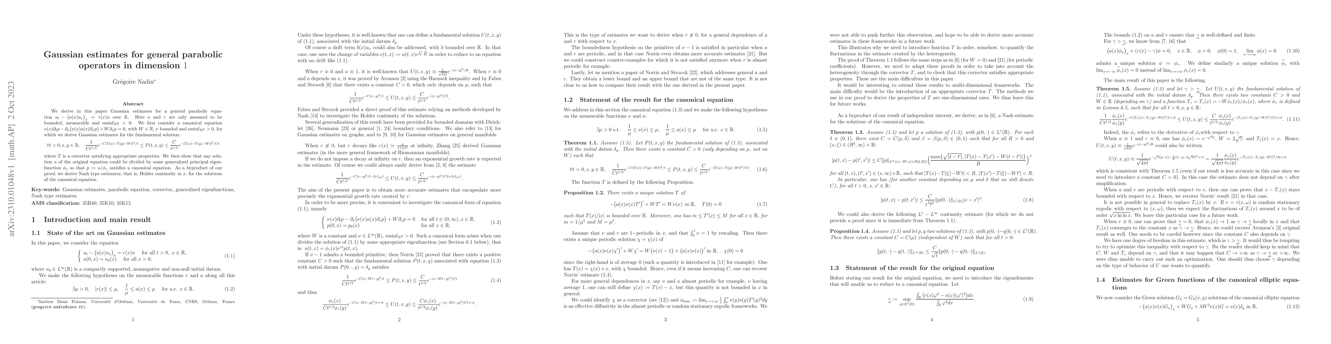 Thumbnail for Gaussian estimates for general parabolic operators in dimension 1