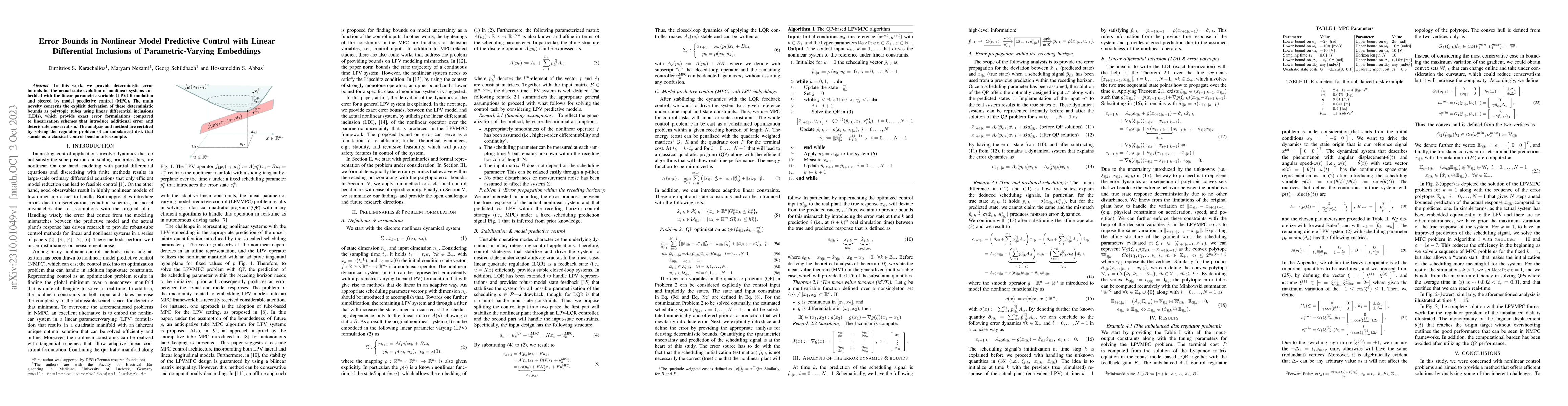 Thumbnail for Error Bounds in Nonlinear Model Predictive Control with Linear
  Differential Inclusions of Parametric-Varying Embeddings