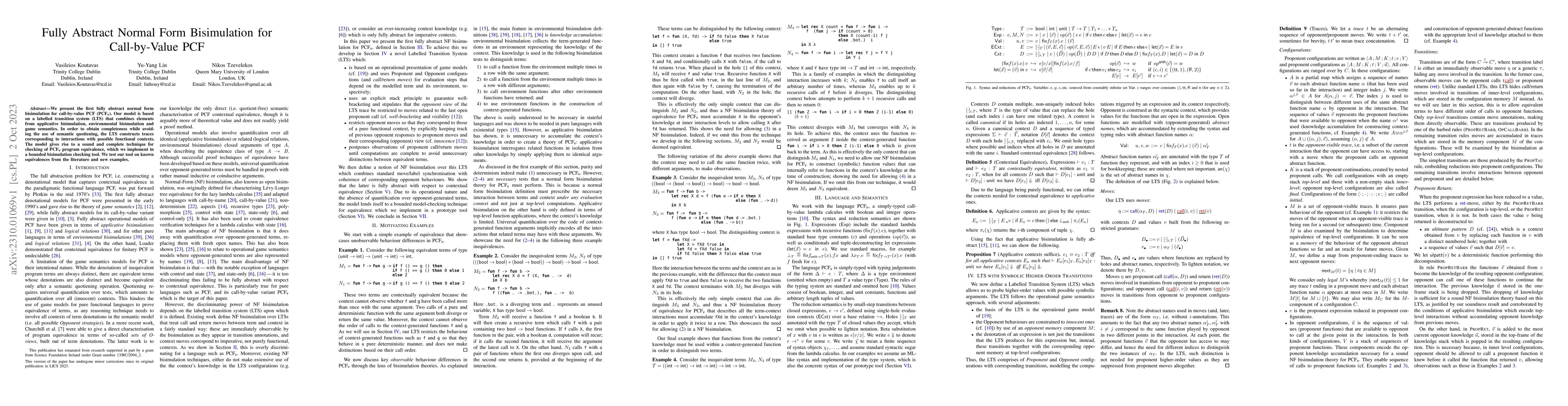 Thumbnail for Fully Abstract Normal Form Bisimulation for Call-by-Value PCF