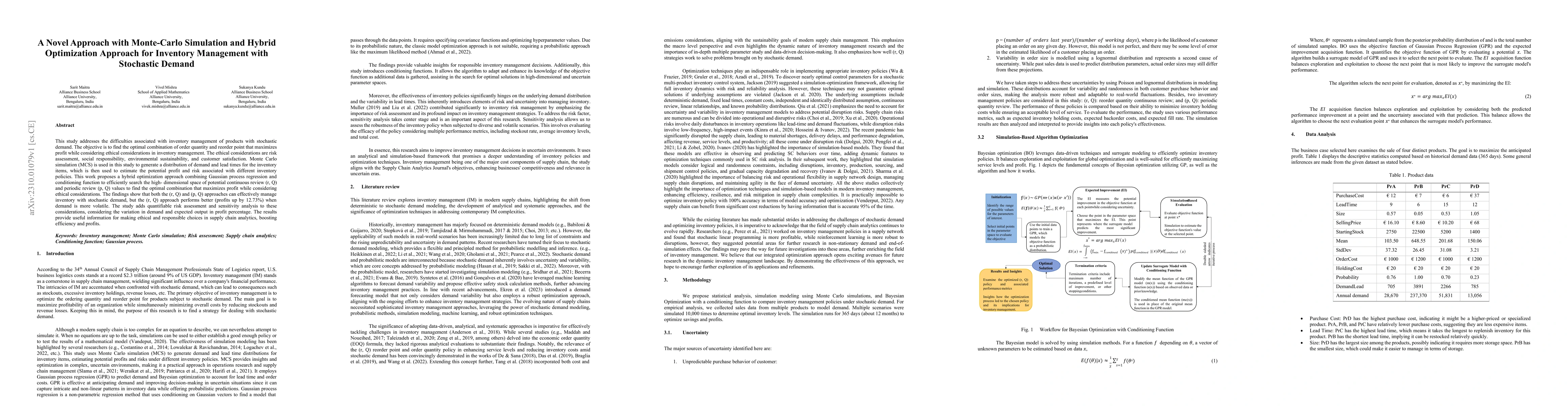Thumbnail for A Novel Approach with Monte-Carlo Simulation and Hybrid Optimization
  Approach for Inventory Management with Stochastic Demand