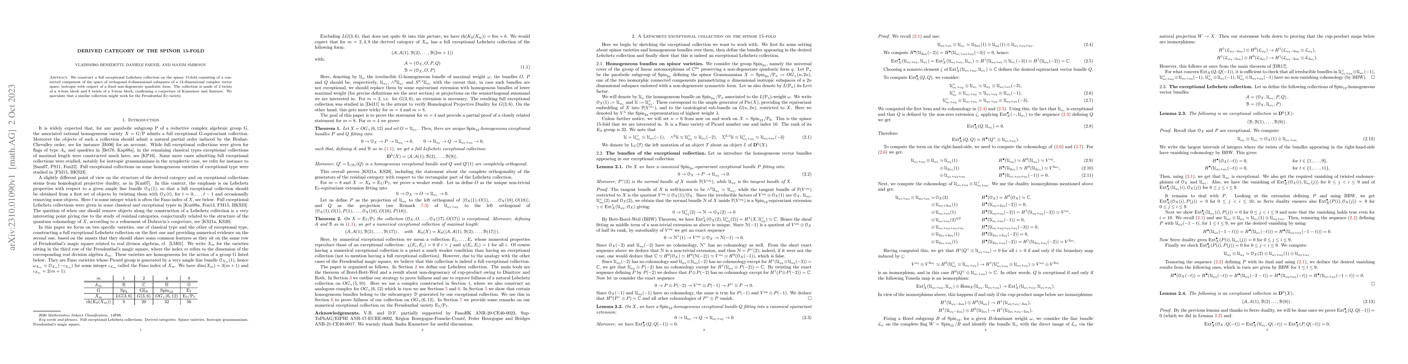 Thumbnail for Derived category of the spinor 15-fold