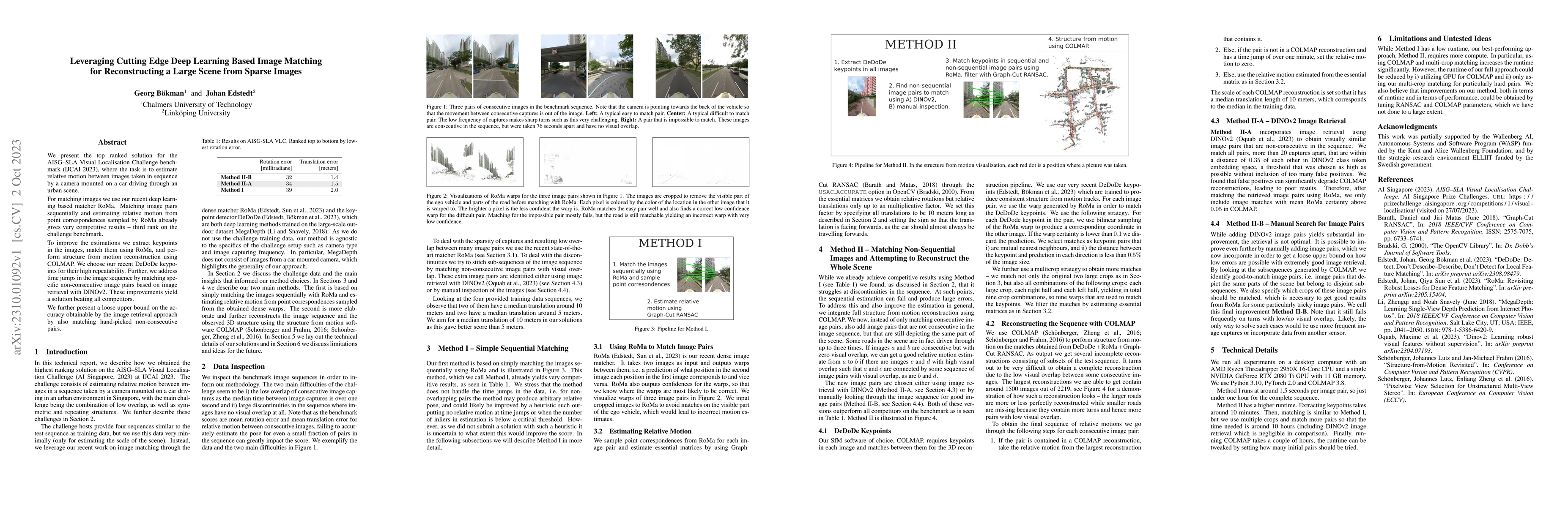 Thumbnail for Leveraging Cutting Edge Deep Learning Based Image Matching for
  Reconstructing a Large Scene from Sparse Images