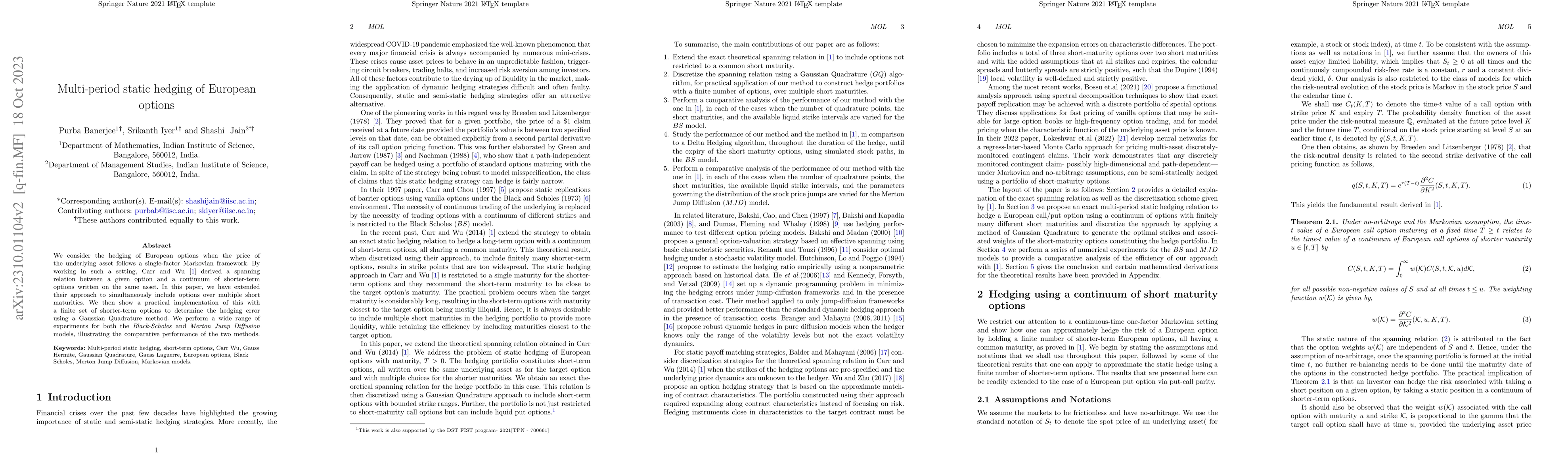 Thumbnail for Multi-period static hedging of European options