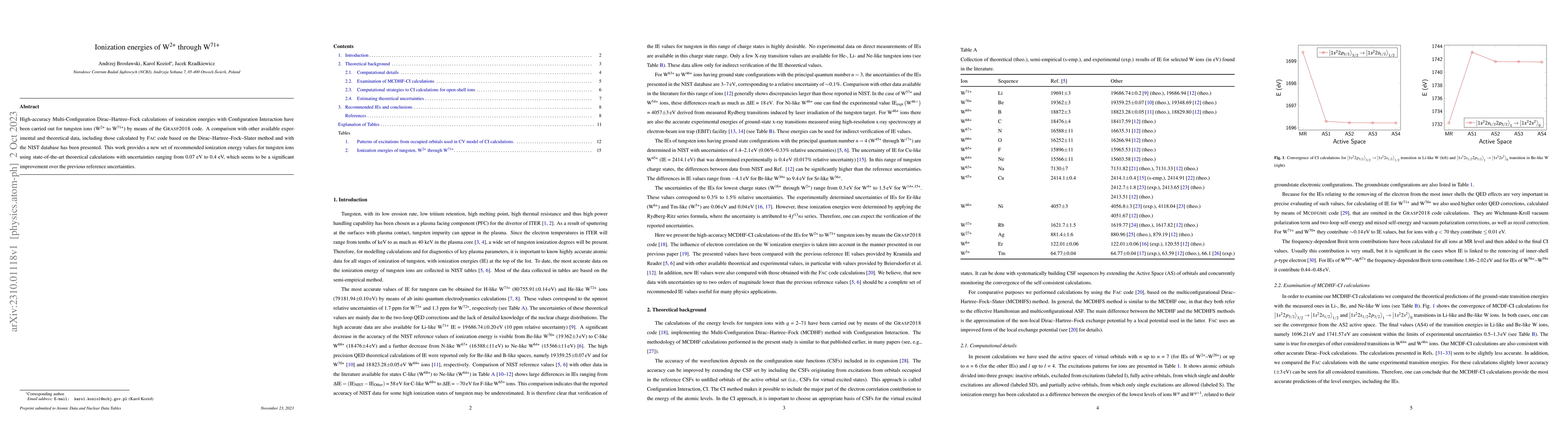 Thumbnail for Ionization energies of W$^{2+}$ through W$^{71+}$