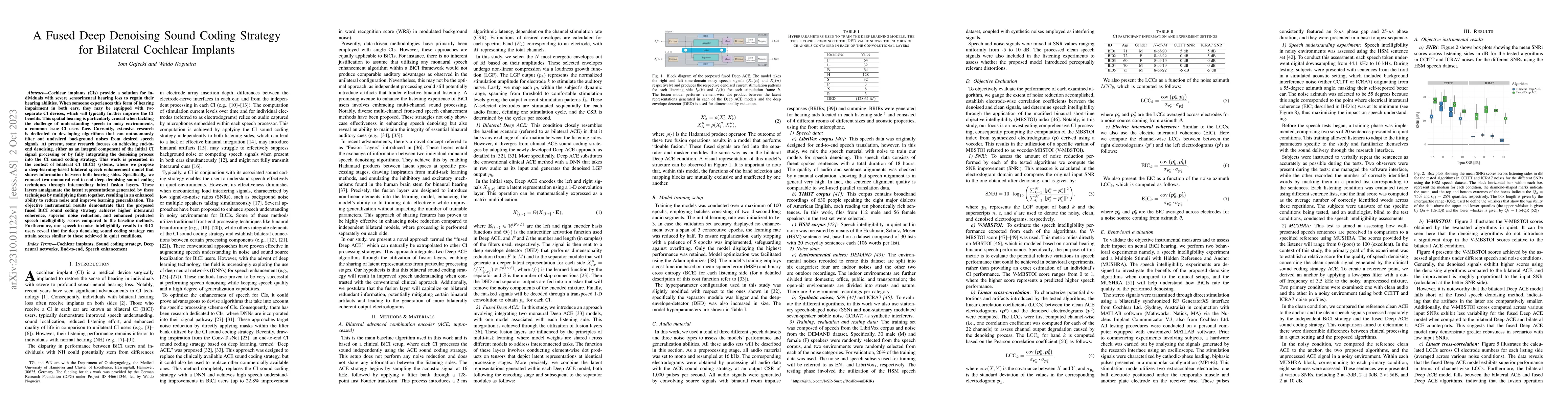 Thumbnail for A Fused Deep Denoising Sound Coding Strategy for Bilateral Cochlear
  Implants
