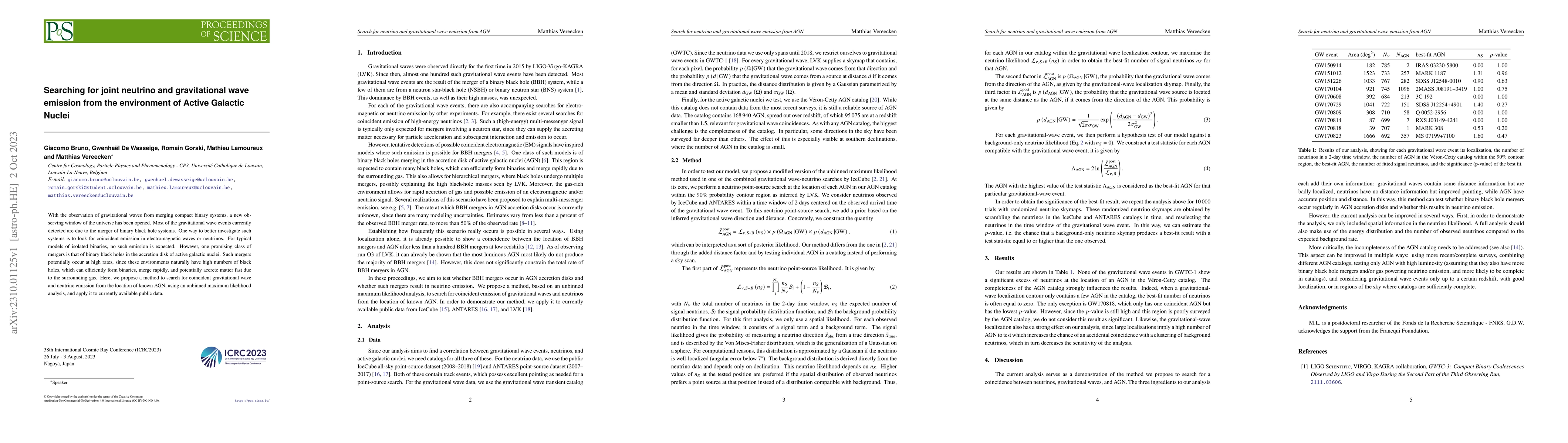 Thumbnail for Searching for joint neutrino and gravitational wave emission from the
  environment of Active Galactic Nuclei
