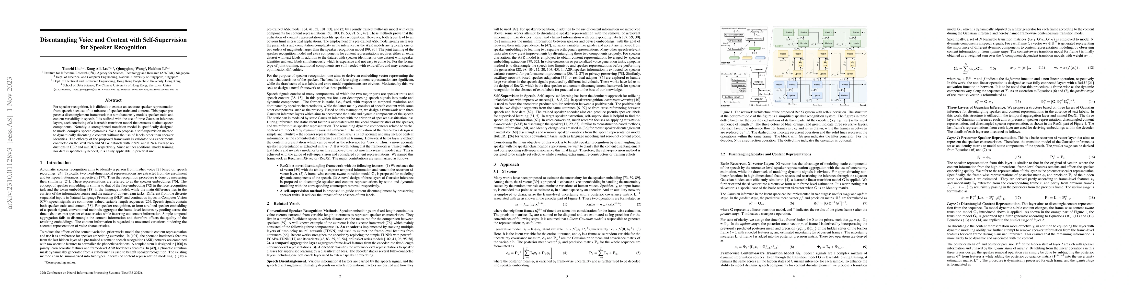 Thumbnail for Disentangling Voice and Content with Self-Supervision for Speaker
  Recognition