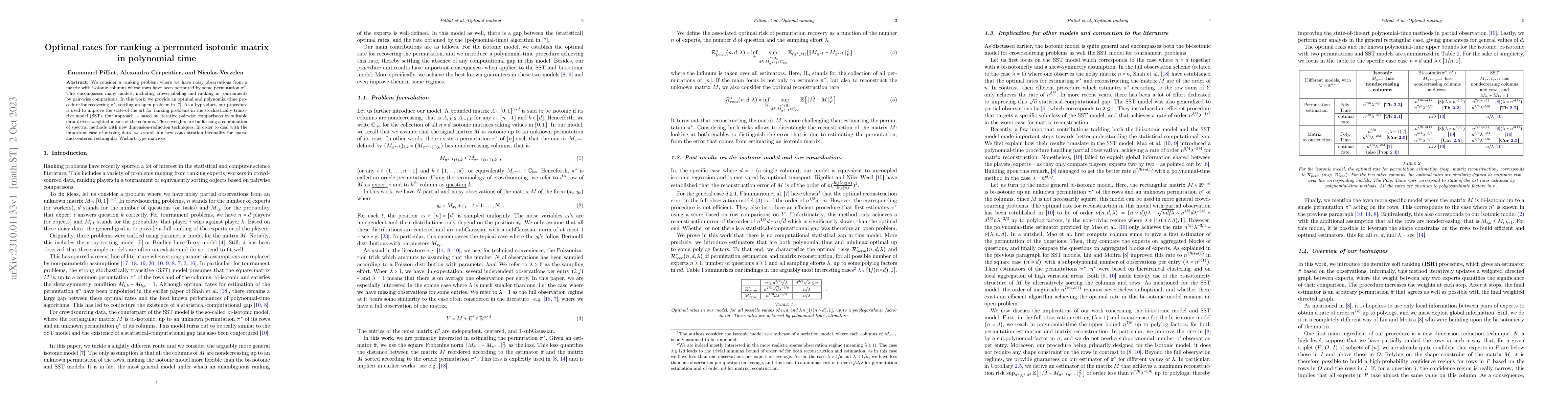 Thumbnail for Optimal rates for ranking a permuted isotonic matrix in polynomial time