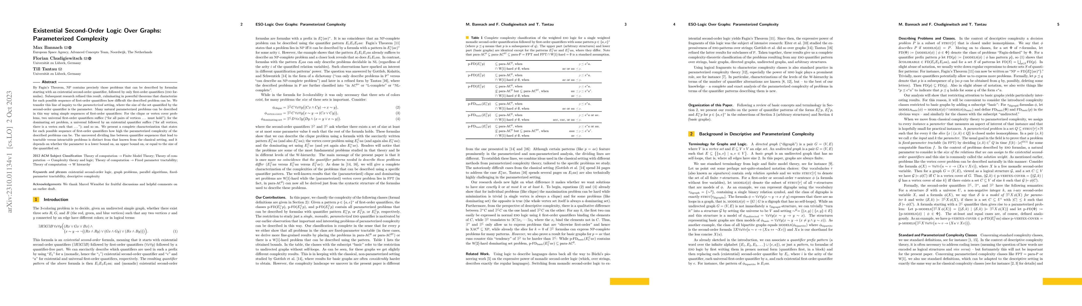 Thumbnail for Existential Second-Order Logic Over Graphs: Parameterized Complexity