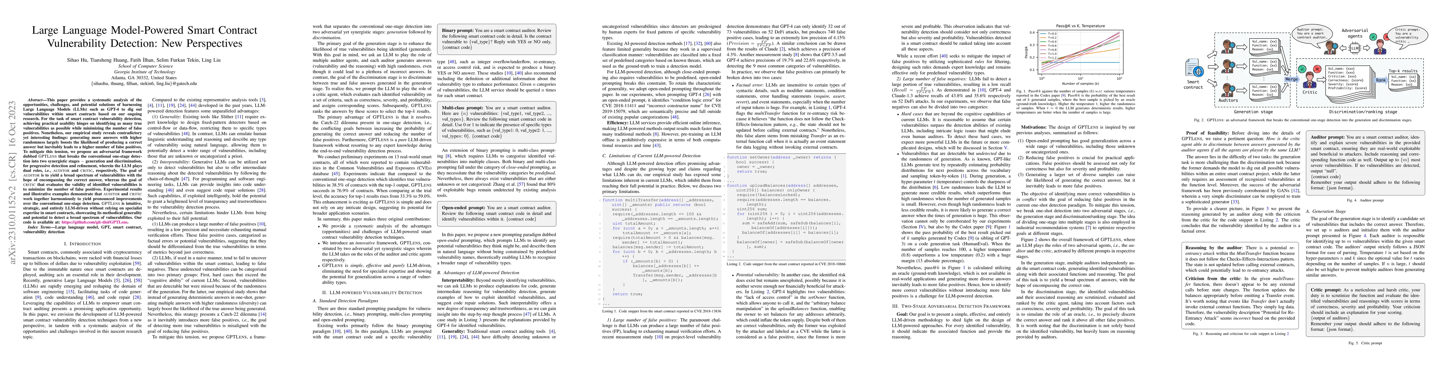 Thumbnail for Large Language Model-Powered Smart Contract Vulnerability Detection: New
  Perspectives