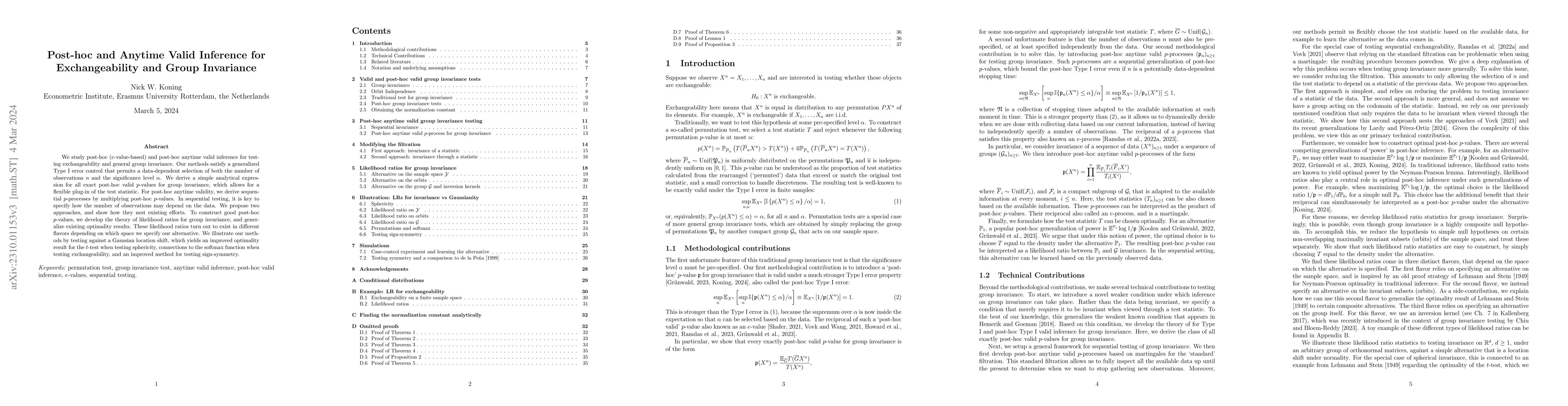 Thumbnail for Post-hoc and Anytime Valid Permutation and Group Invariance Testing
