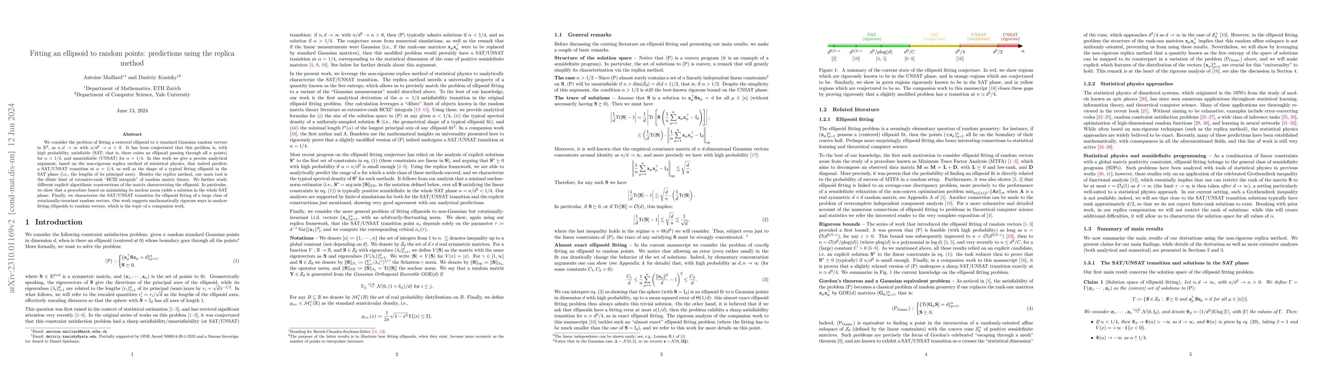 Thumbnail for Fitting an ellipsoid to random points: predictions using the replica
  method