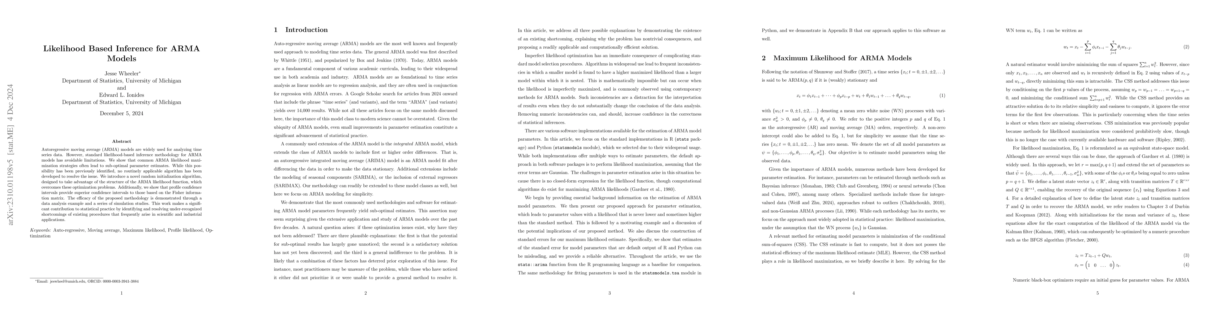 Thumbnail for Likelihood Based Inference for ARMA Models