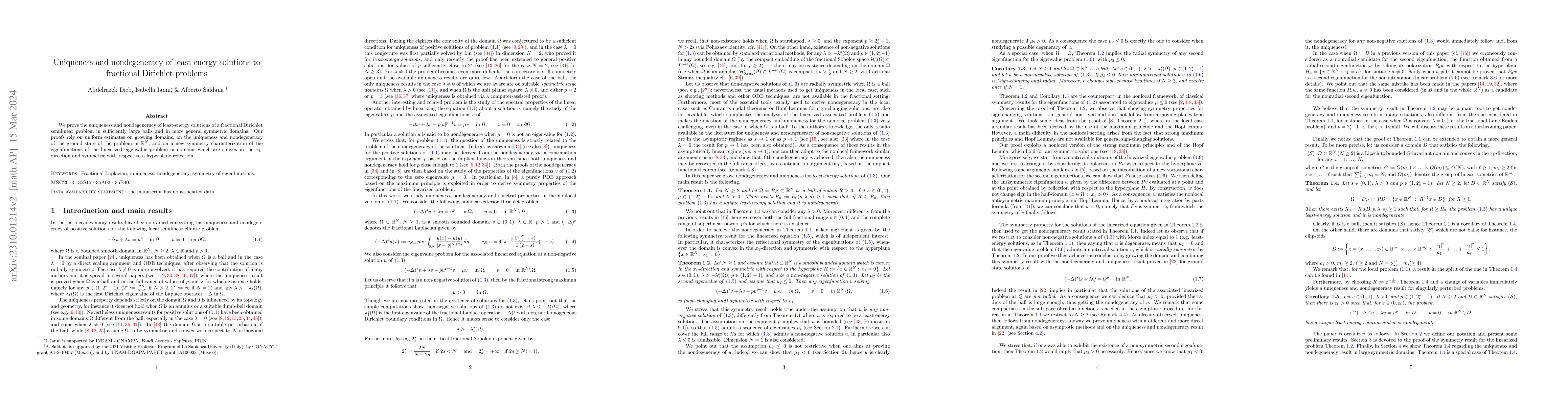 Thumbnail for Uniqueness and nondegeneracy of least-energy solutions to fractional
  Dirichlet problems
