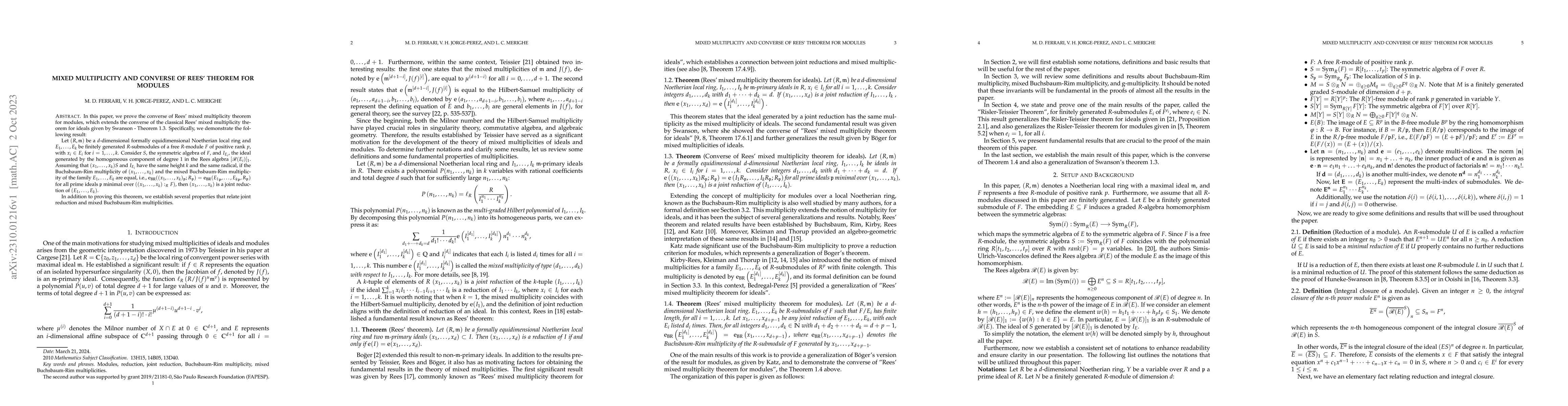 Thumbnail for Mixed multiplicity and Converse of Rees' theorem for modules