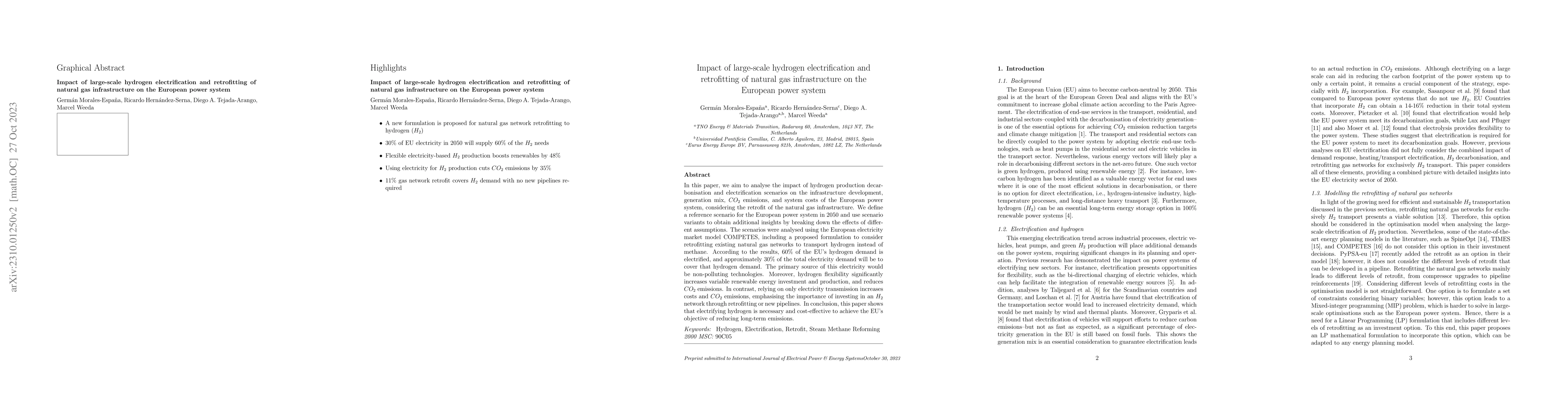 Thumbnail for Impact of large-scale hydrogen electrification and retrofitting of
  natural gas infrastructure on the European power system