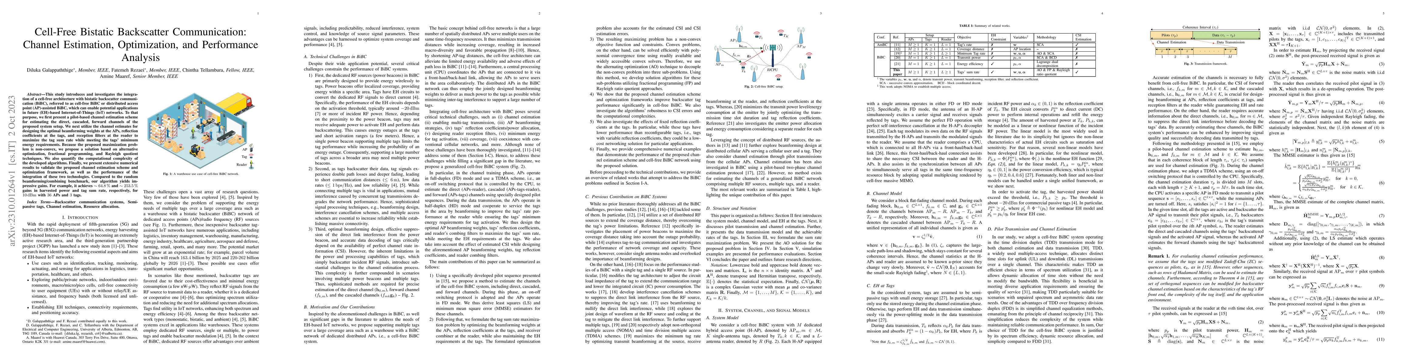 Thumbnail for Cell-Free Bistatic Backscatter Communication: Channel Estimation,
  Optimization, and Performance Analysis