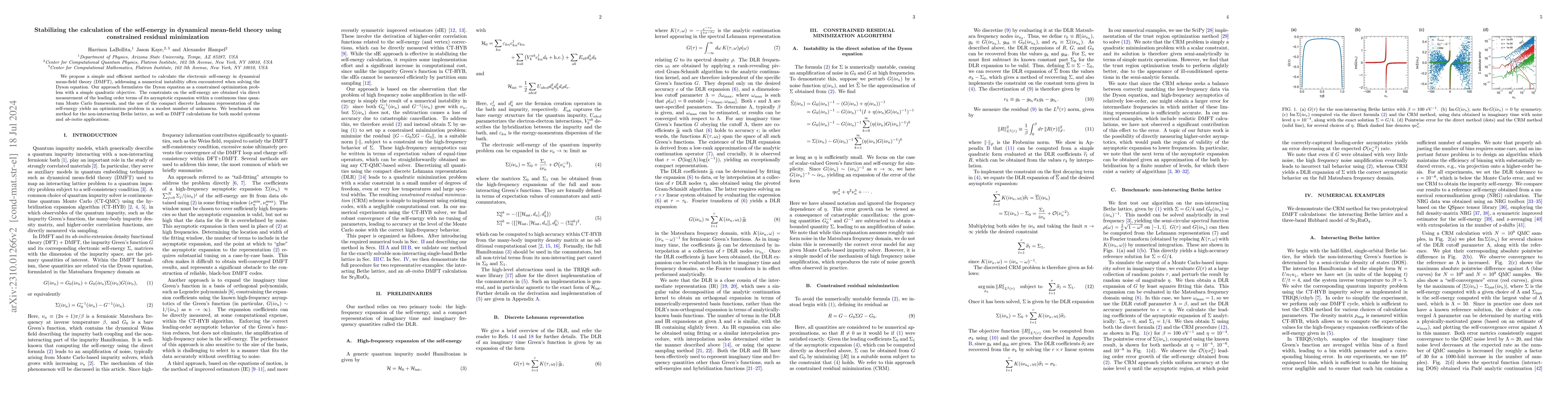 Thumbnail for Stabilizing the calculation of the self-energy in dynamical mean-field
  theory using constrained residual minimization