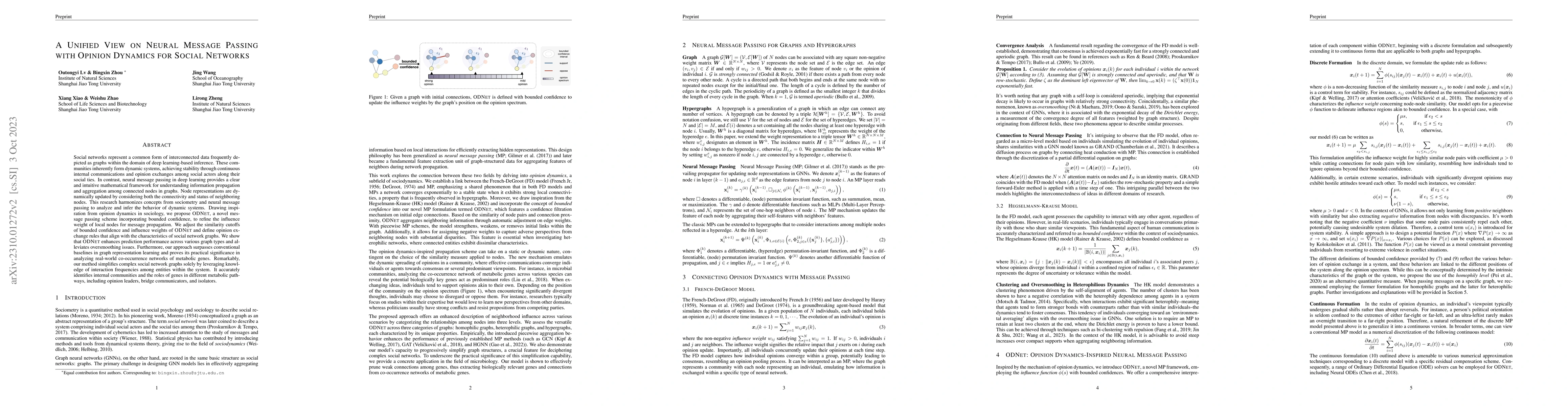 Thumbnail for A Unified View on Neural Message Passing with Opinion Dynamics for
  Social Networks