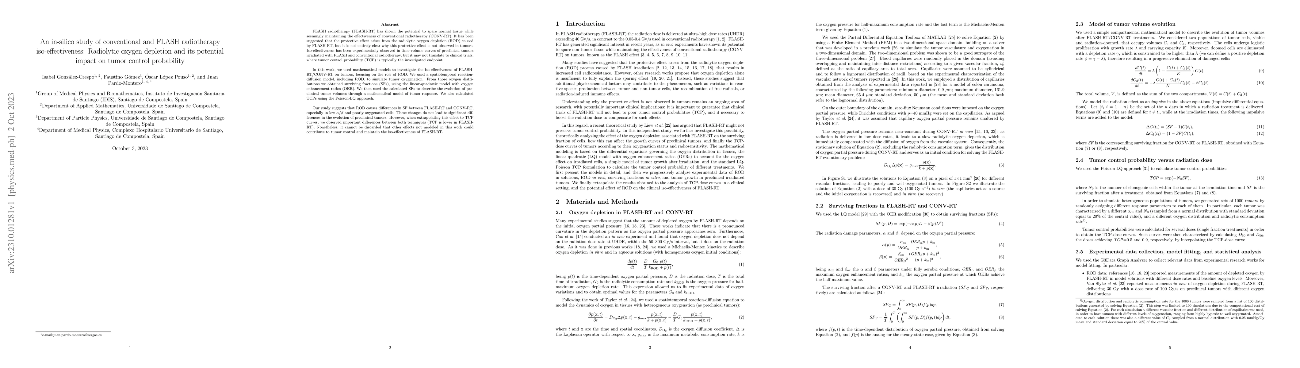 Thumbnail for An in-silico study of conventional and FLASH radiotherapy
  iso-effectiveness: Radiolytic oxygen depletion and its potential impact on
  tumor control probability