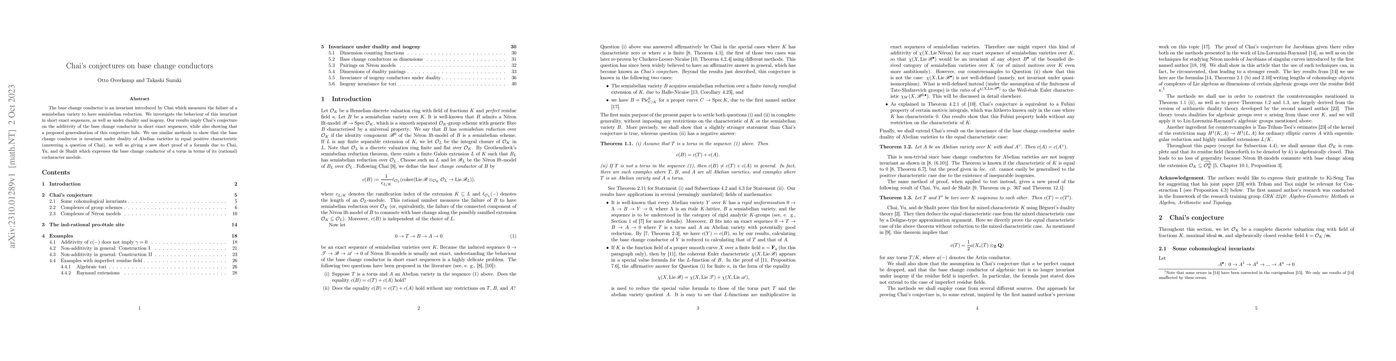 Thumbnail for Chai's conjectures on base change conductors