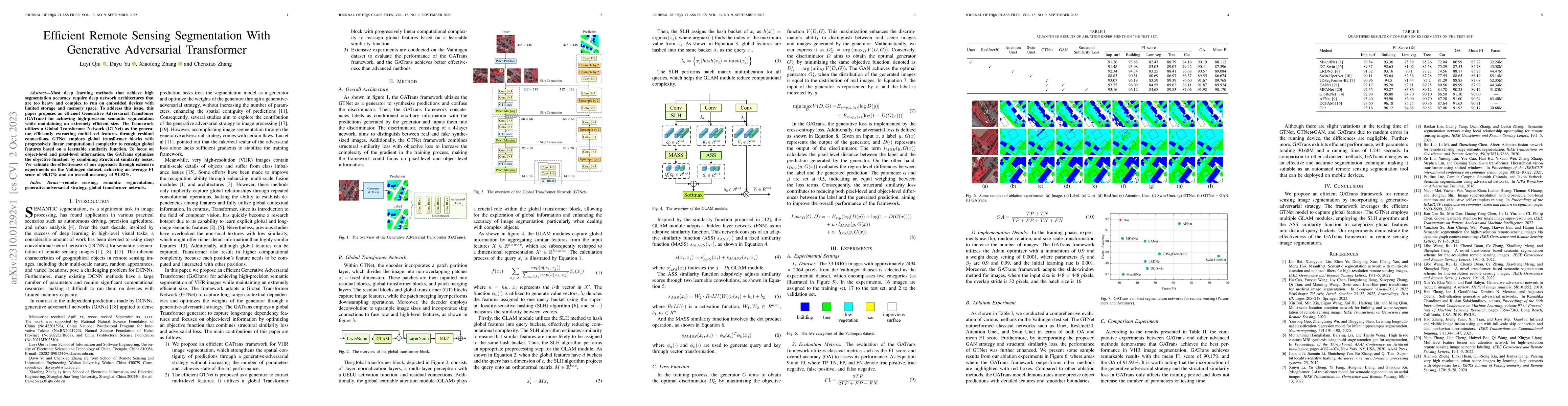 Thumbnail for Efficient Remote Sensing Segmentation With Generative Adversarial
  Transformer