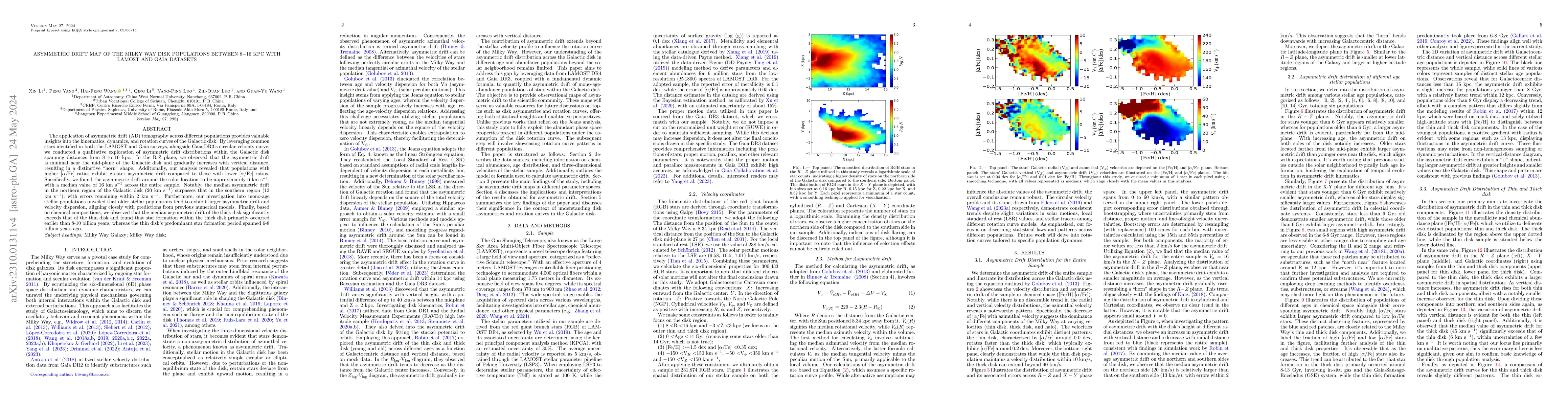 Thumbnail for Asymmetric Drift Map of the Milky Way disk Populations between 8$-$16
  kpc with LAMOST and Gaia datasets